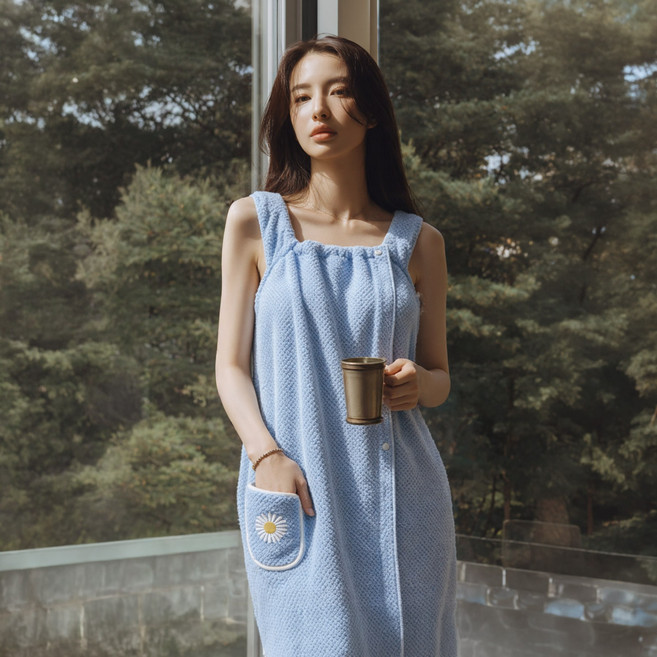 멜틱 흡수력 좋은 극세사 목욕 샤워가운, 1개, 블루