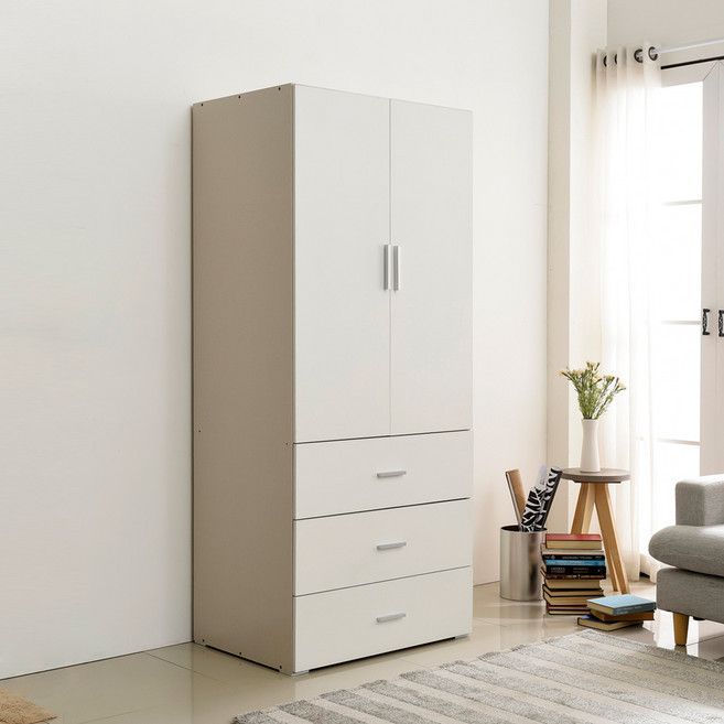 장인가구 비트 800 3단서랍 옷장 행거형, 화이트