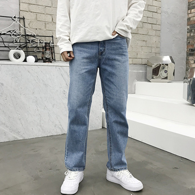 용된다 남성용 워싱 세미와이드 청바지