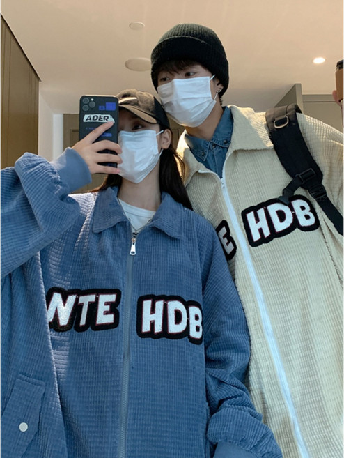 情侶達人 美式復古燈芯絨外套 女 bf風 寬鬆oversize 棒球服上衣