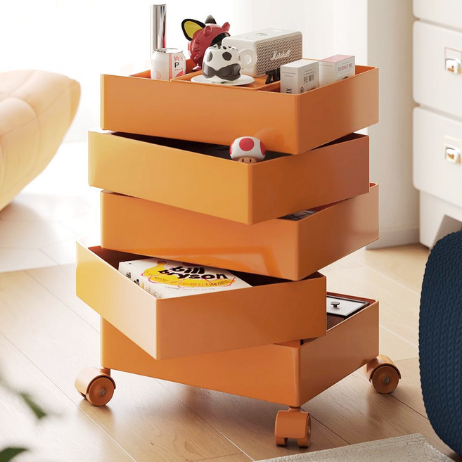 FONOW 360도 회전 이동식 틈새 수납장 대용량 수납함 정리 서랍장 수납장, 오렌지