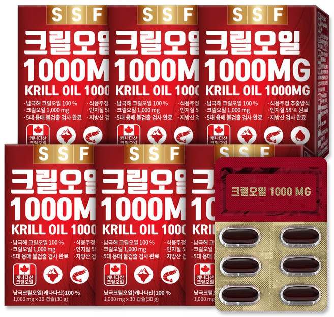 순수식품 크릴오일 1000mg 인지질58%이상원료 6박스(180캡슐), 30정, 6개