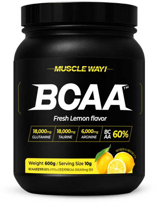 머슬웨이 BCAA 글루타민 타우린 헬스보충제 레몬맛, 1개, 600g