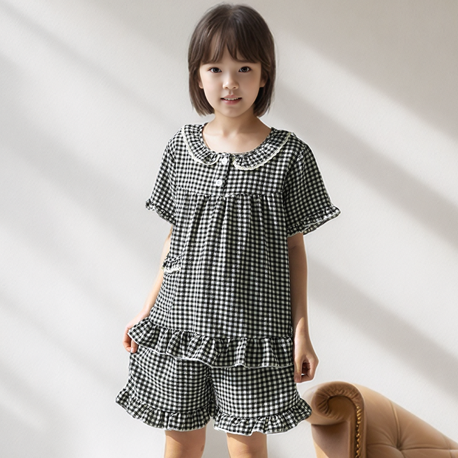 캐리루시 아동 주니어 크링클 프릴 반팔 잠옷 상하세트