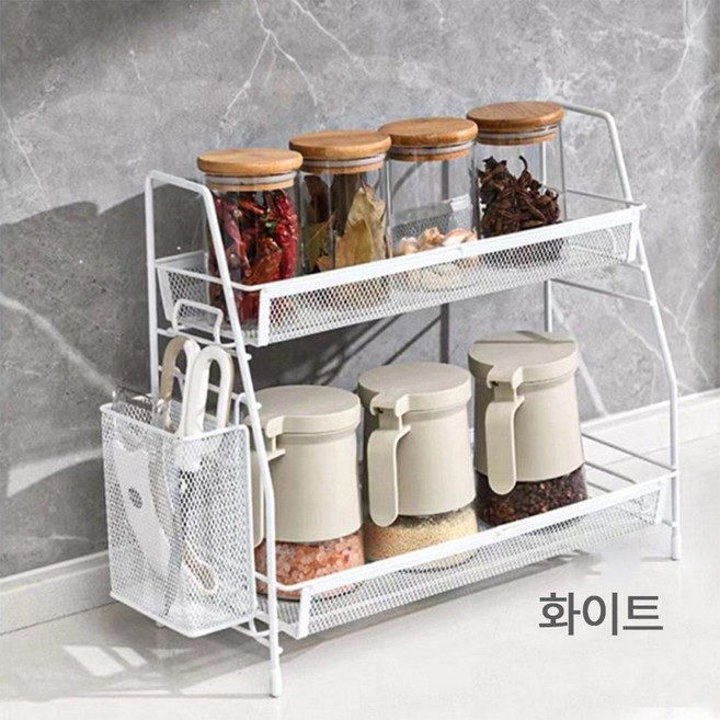 이지몰 2단 양념 정리대 주방 수납 선반, 1개, 화이트