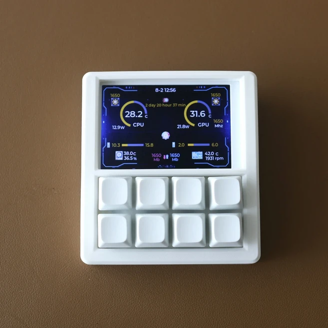 3.5인치 LCD 프로그래밍 가능 매크로 키보드 8키 핫스왑 RGB 백라이트 USB 보조 디스플레이 게임 액세서리, 02 wireless white