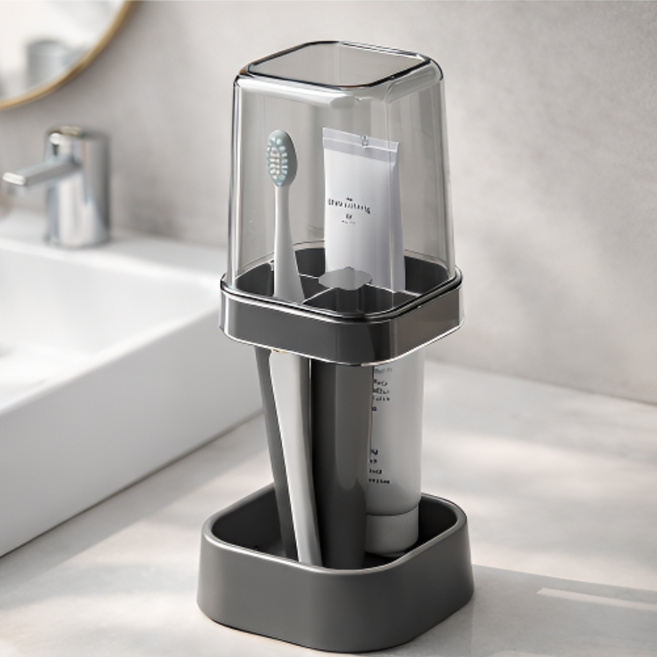 로나타 비말차단 위생 칫솔 거치대 스탠드형, 1개, 시티블랙