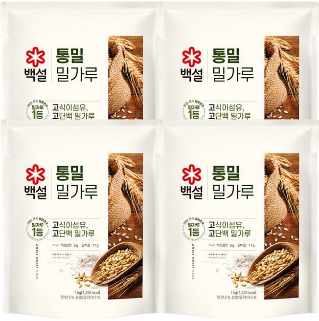 백설 통밀밀가루, 1kg, 4개