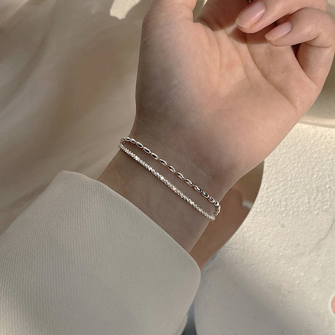 실버 925 순은 실 팔찌 체인 볼 레이어드 샤인 베이직 기본 은팔찌