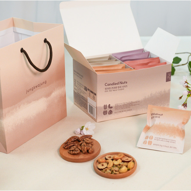 쇼핑백포함 견과류 선물세트 정과 4종 호두정과 피칸정과 건강간식 선생님 교수님 부모님, 1세트