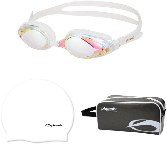 피닉스 3종 수영용품 SET_실리콘 솔리드, 화이트