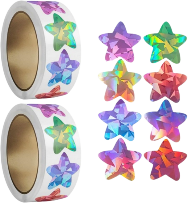8컬러 홀로그램 반짝이 별 500매 스티커, 2개, 8색혼합500매(S2211)