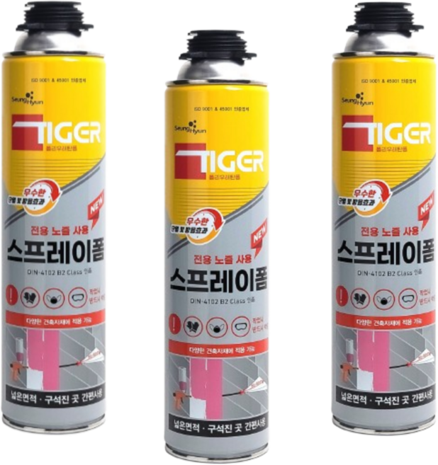 타이거 스프레이폼 분사형 뿜칠 방음 단열폼 폴리우레탄 840ml, 3개