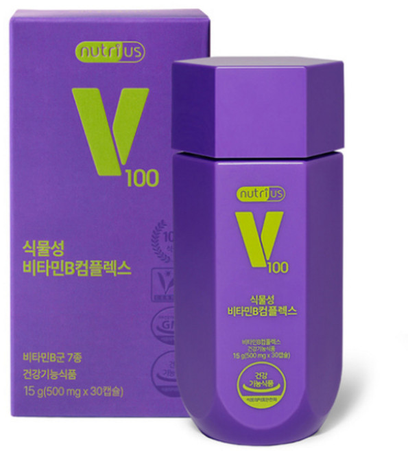뉴트리어스 식물성 비타민B 컴플렉스 500mg 30캡슐 비건 활력 남성 비타민, 1개, 30정
