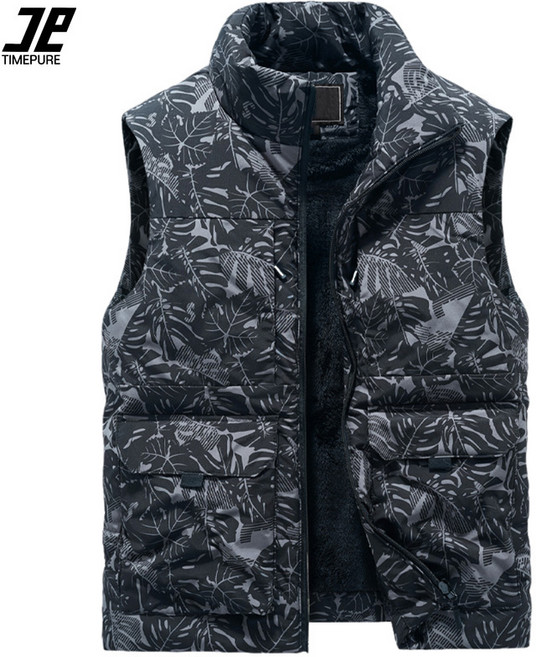 TIMEPURE 남성 빅 포켓 집업 카고 조끼 겨울 도톰기모 하이넥 베스트 아웃도어 야상 빅사이즈 등산복 작업복 일상복 낚시