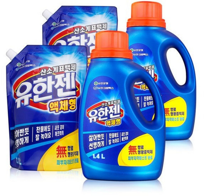 유한젠 액체형 표백제 용기1.4Lx2개 +리필1.1Lx2개, 1개