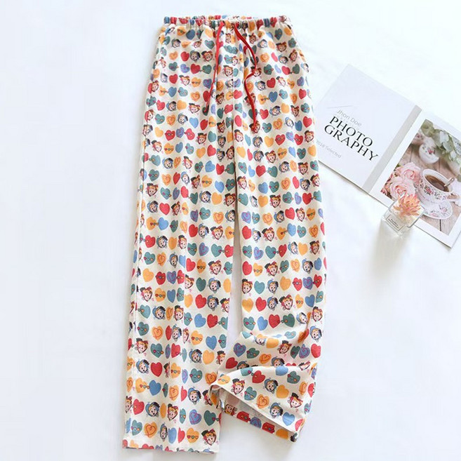 남녀공용 순면 요루면 와이드핏 밴딩 홈웨어 롱 잠옷바지