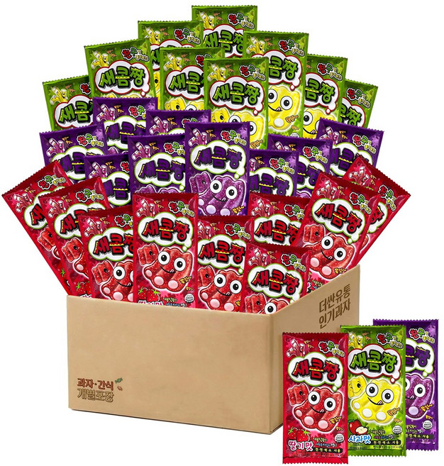 새콤짱 과일맛 젤리 간식 3종 혼합 딸기맛 포도맛 사과맛 개별포장 30개, 1