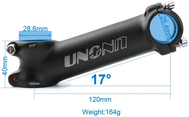 UNO 25.4mm 줄기 Mtb 자전거 핸들 줄기 7 17 35도 초경량 MTB 전원 자전거 테이블 산악 도로 자전거 핸들, 03 25.4x120mm 17 stem, 1개