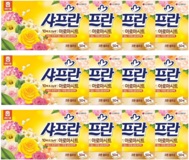 엘지생활건강 샤프란 아로마시트 코튼블로섬 50매 12개, 50개입