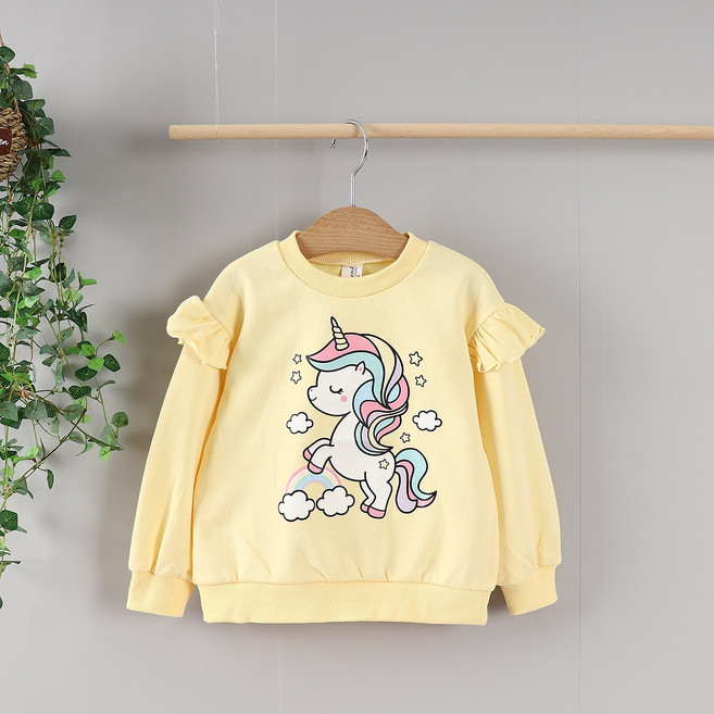 피에르 국내생산 여아용 아동 프릴 유니콘 맨투맨 티셔츠