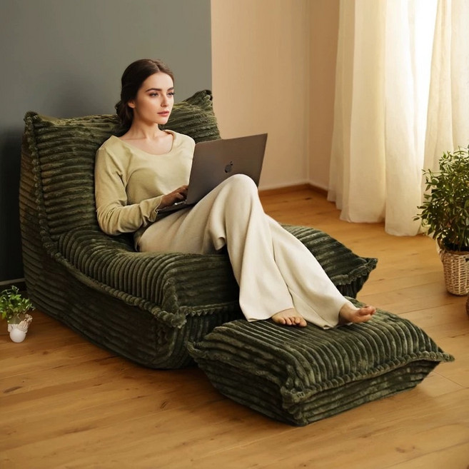 EcoVibe 다기능 쇼파 왕훙 빈백소파 모던 소파베드 좌식쇼파 심플 1인용쇼파 모듈소파 쇼파베드 좌식쇼파, 녹색/소파 본체+디딤대