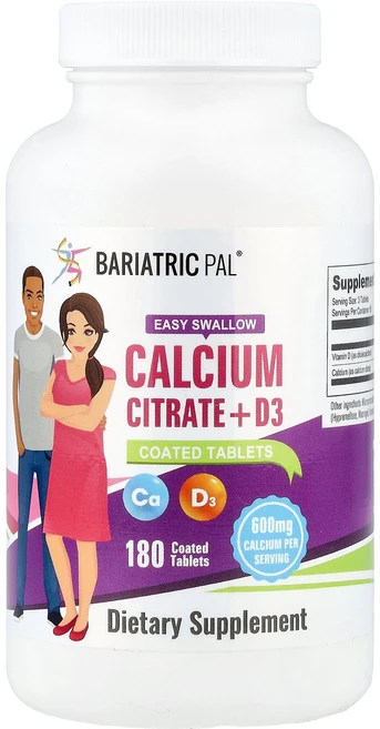 BariatricPal Calcium Citrate + D3 180 Coated Tablets, BariatricPal, Calcium Citrate, 1개 - 쿠팡