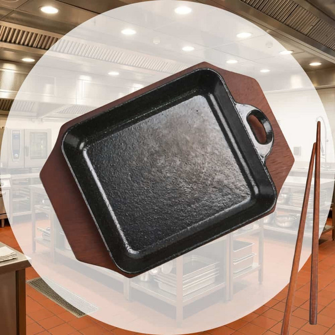 사각형 주물팬 목판받침 무쇠팬 감성주방용품 야외조리장비 전통가열구 묵직한조리구, 주물팬 1호