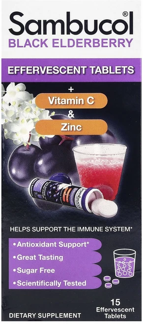 Sambucol 블랙 엘더베리 발포성 정제 + 비타민C 및 아연 만 4세 이상 발포성 정제 15정, Sambucol블랙엘더베리발포성정제비타민C및아연만4세이, 1개 - 쿠팡
