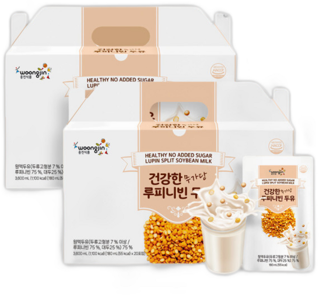 웅진 건강한 무가당 루피니빈 두유 무첨가 고단백 당뇨콩 55kcal, 40개, 180ml