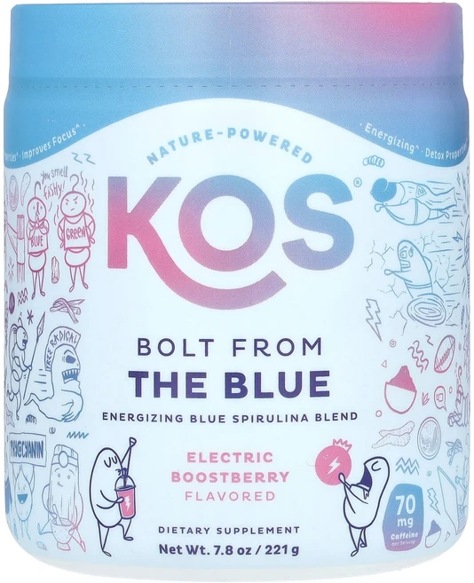 KOS 볼트 프롬 더 블루 바이탈리티 스피룰리나 블랜드 일렉트릭 부스트베리 맛 237g(8.36oz), 221g, 4개 - 쿠팡