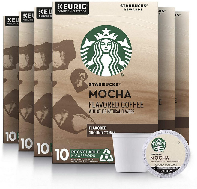Starbucks Medium Roast K-Cup Coffee Pods Mocha 스타벅스 미디엄 로스트 K컵 큐리그 커피 모카 60팩, 10개입
