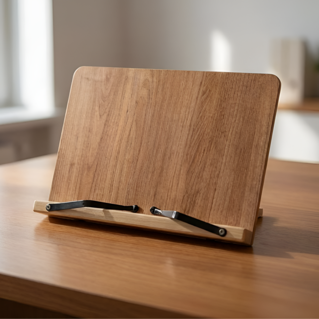 누어리 8단 각도조절 인체공학 원목 독서대, 브라운