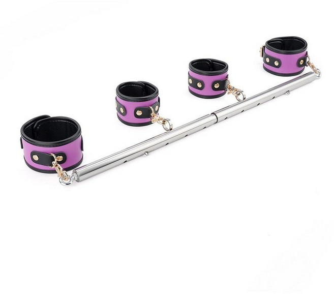 스프레더 바 튼튼한 스테인리스 스틸 확장 가능한 실버 바 홈 짐 PU 퍼플 조절 가능한 스트랩 4개 스포츠 보조 훈련 피트니스 장비 필라테스 보조 키트 요가 세트 (실버+퍼, 실버+퍼플 PU 키트