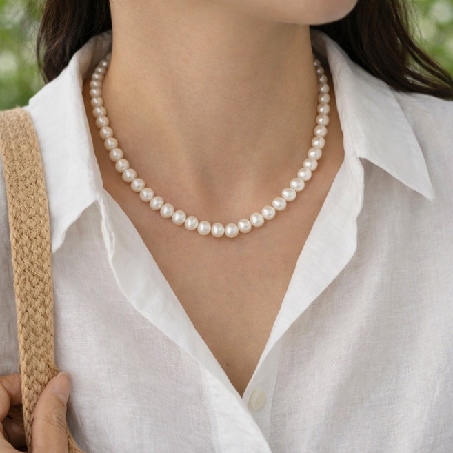 담수 진주 목걸이 6mm 기본 스타일 AA등급 6미리 진주 데일리 목걸이 39cm-50cm