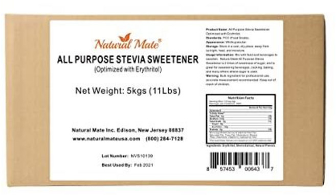 내추럴 메이트 벌크 감미료 - 유기농 스테비아 과립형 파우더 Natural Mate Bulk Sweetener - Organic Stevia Granular Powder Blend, 1개, 5kg