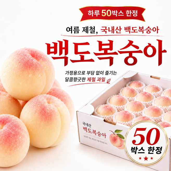 [50박스한정] 고당도 햇복숭아 첫출하 가정용 백도복숭아, 1개, 1kg