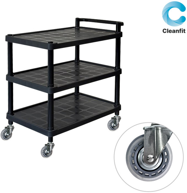 크린핏 3단 ABS 식당 서빙 카트 검정 (무소음 바퀴), 1개