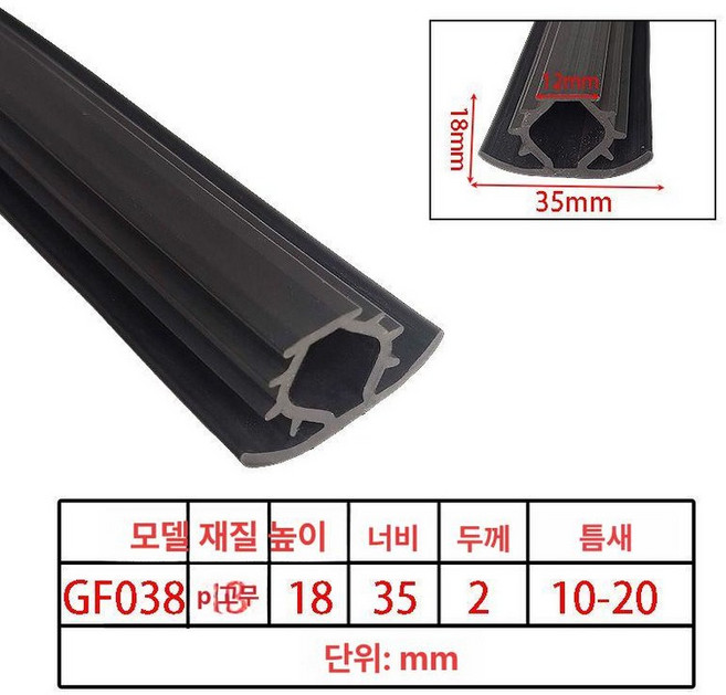 태양광 틈새막이 고무 패킹 틈막이 PVC 문 2M 패널, gf038 너비 35 18 10 20, 1개