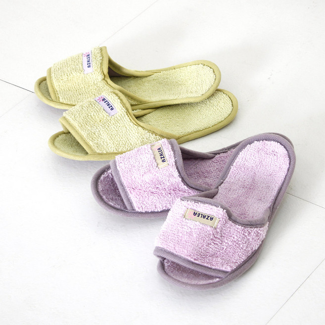 타올슬리퍼 2켤레 손님용 기내용 여행용 호텔 슬리퍼 거실화, 2개, 연두+연두