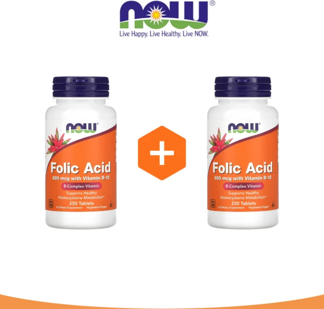 1+1 나우푸드 엽산 Folic Acid 800 mcg 250정 폴산 시아노코발라민, 2개 - 쿠팡