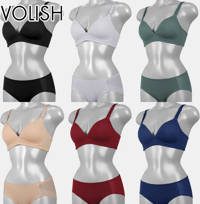 볼리쉬 여성 보정 3단후크 몰드 저중심 노와이어 브라팬티세트 6종 VBR1035ABS 색상선택구매