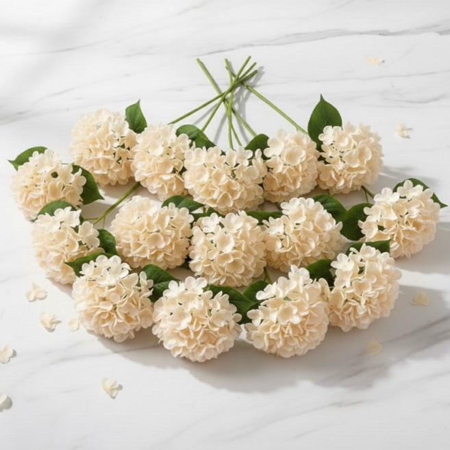 마벨인홈 프리미엄 수국 조화 인테리어 플라워 3P, 1개, 라이트 베이지