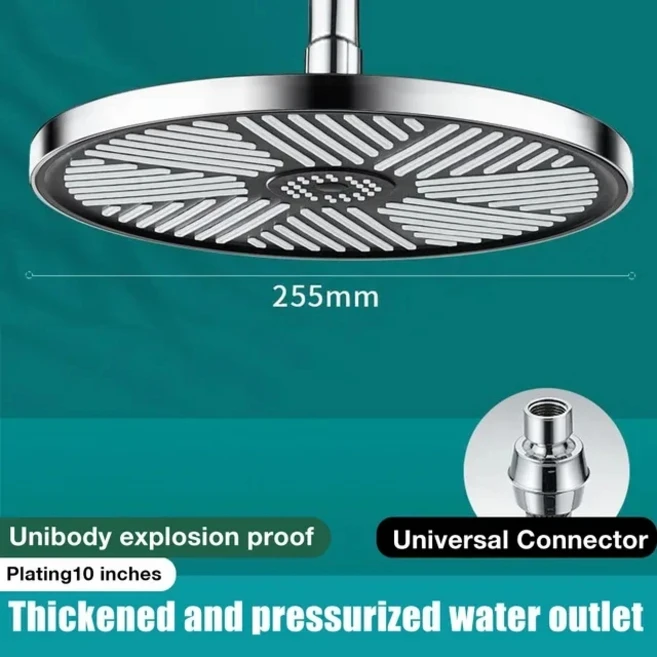 25 CM 대형 흐름 고압 천장 장착형 샤워 헤드 5 가지 모드 대형 패널 스프레이 노즐 강우량 과급 샤워 액세, 01 빠른, 12 Silver C