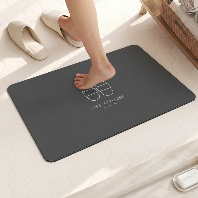 빨아쓰는 규조토 발매트 욕실 화장실 발판, 그레이 슬리퍼사각