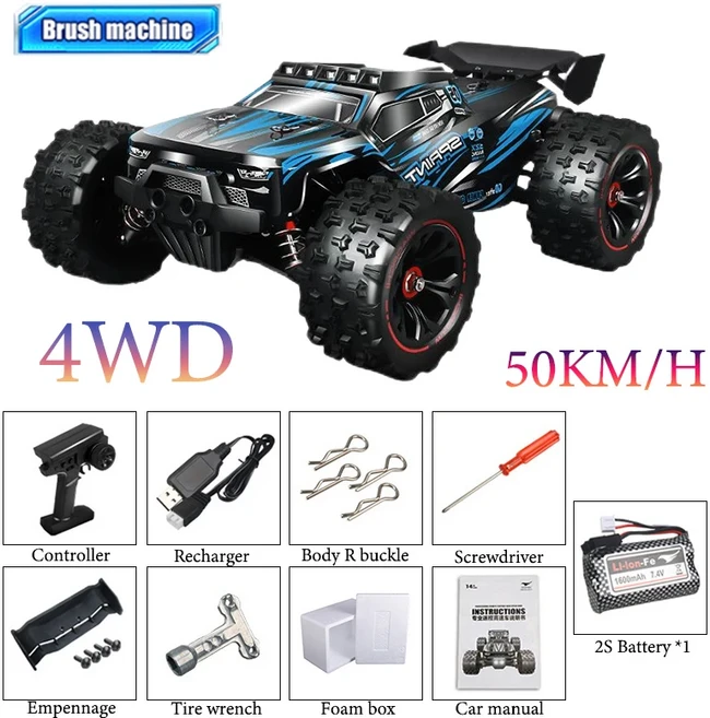 4WD 원격 제어 1/14 RC 자동차 50 또는 슈퍼 브러시리스 85 KM/H 빠른 RTR 고속 모든 지형 오프로드 라디, 02 9522-5-1B-Blue, 1개