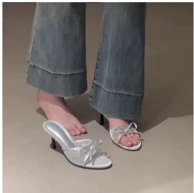 COSYEVNO 여성용 봄여름 스트랩 오픈토 하이힐 뮬 샌들 리본 장식 Tzkggtx-2