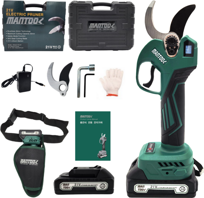 MANTOOL 충전식 전동 전지 가위 전동가위, 35mm 배터리2개 세트, 1개