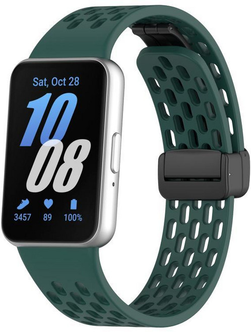갤럭시 핏3 교체용 멀티 타공 실리콘 밴드-마그네틱 버클 통기성 스포츠 디자인, 1개, 6# 파인 그린