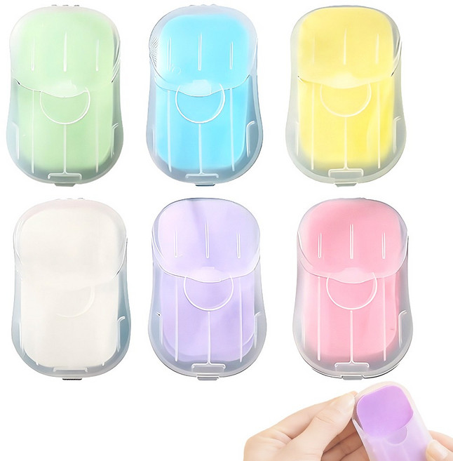 브레인버니 파스텔 종이비누 휴대용 일회용, 화이트+핑크+퍼플+블루+그린+옐로, 6개, 2.7g